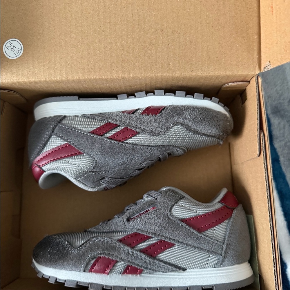 Reebok Kids Gray and Burgundy Classic Sneakers